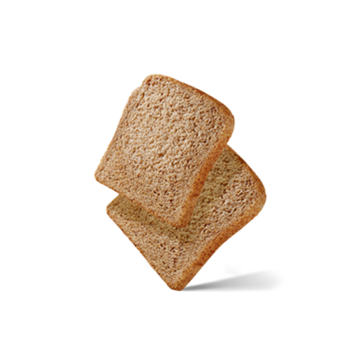 Due fette di pane integrale che si sovrappongono su uno sfondo bianco