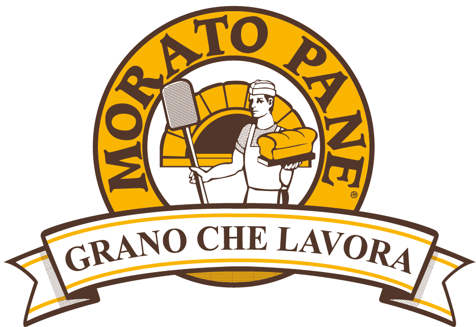 Logo di Morato Pane, rappresentante un panettiere con un pane e un pala da forno