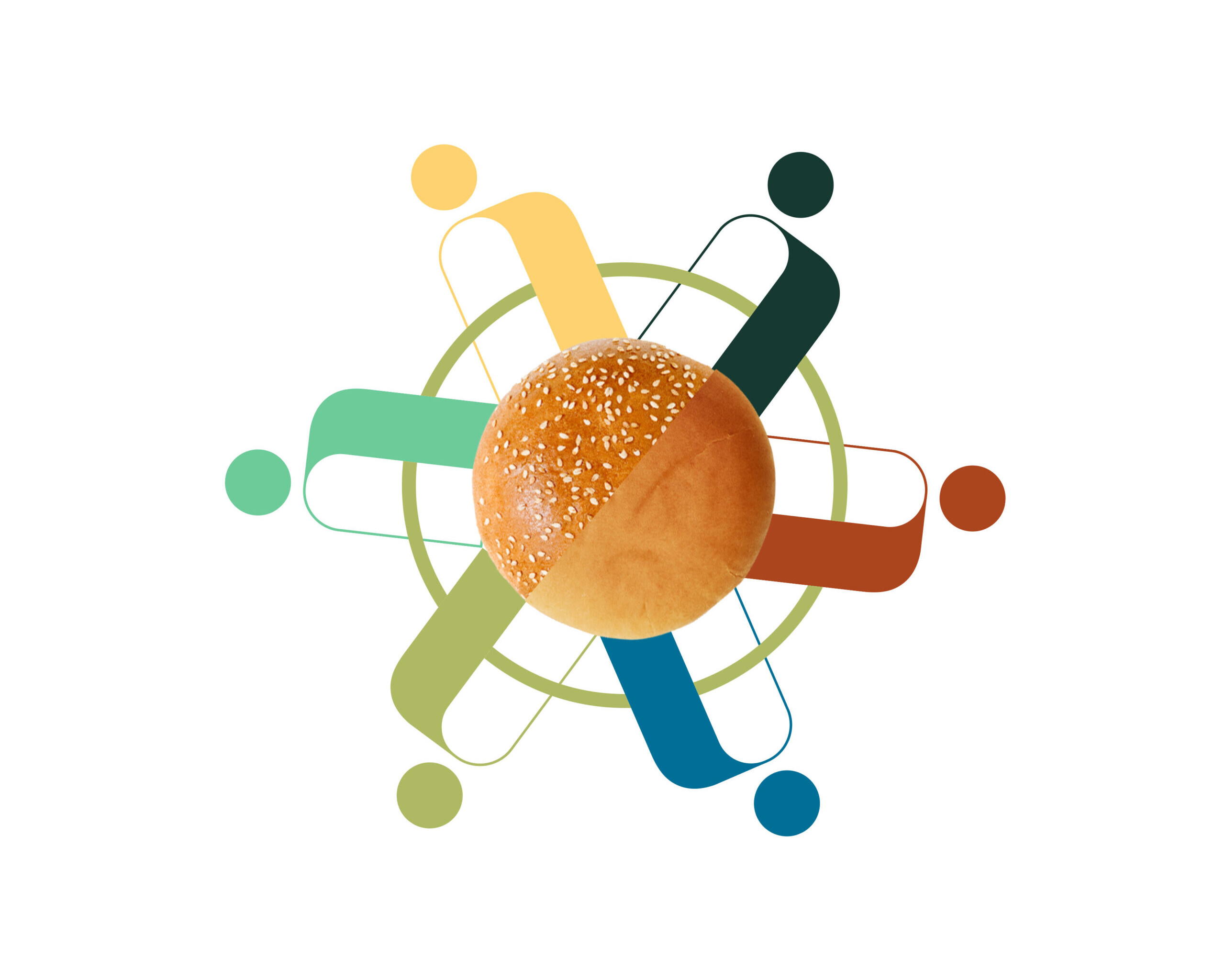 Illustrazione di un panino con elementi grafici colorati che rappresentano interconnessioni