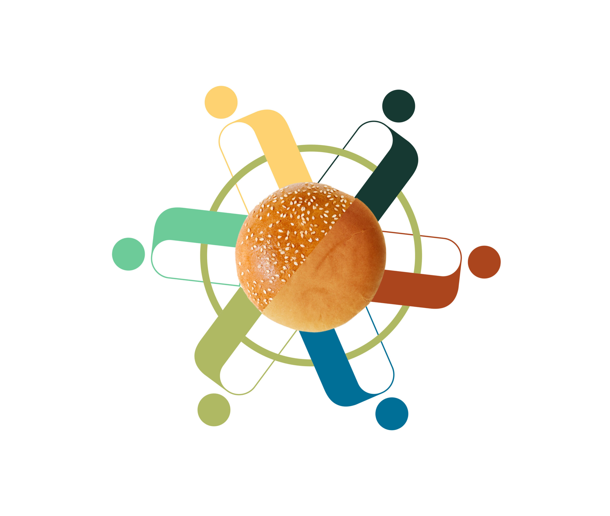 Illustrazione di un panino con elementi grafici colorati che rappresentano interconnessioni