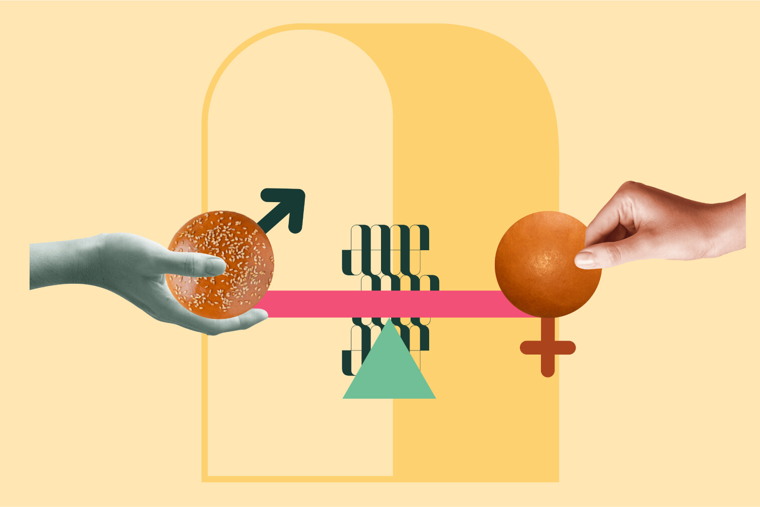 Illustrazione che rappresenta il genere con simboli maschili e femminili e elementi grafici astratti