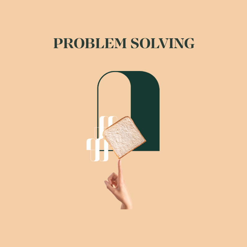 Immagine che rappresenta il problem solving con una mano che regge una fetta di pane su uno sfondo beige